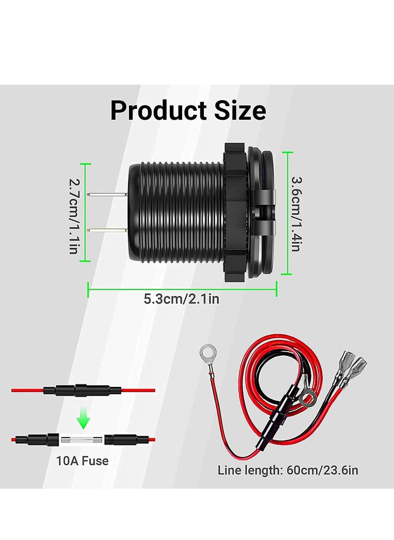 Generic - Car Charger Socket, 12V/24V Triple USB Outlet 20W PD & 18W QC3.0 Aluminum Metal with Touch Power Switch, Fast Charge Adapter for Boat Marine RV Golf Cart Motorcycle - Image 1