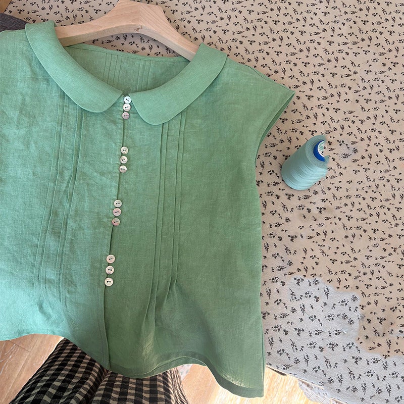 Women's Peter Pan Collar Button Front Long Sleeve Blouse - Image 2