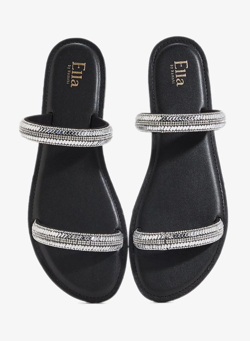Ella Black Embellished Strap Flat Sandals for Women | Best Price UAE