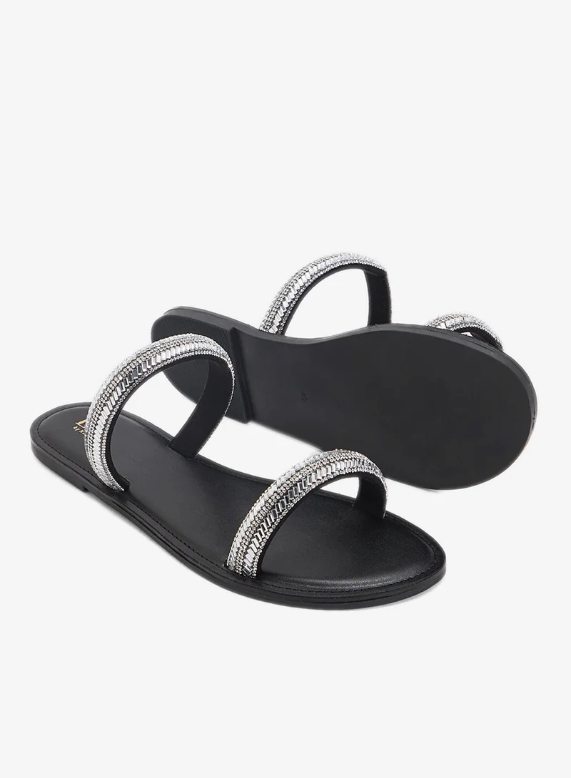 Ella Black Embellished Strap Flat Sandals for Women | Best Price UAE