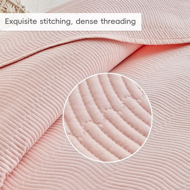 Flysheep 3 Pieces Blush Pink Quilt Set Queen Size, Wide Ruffled Fringe Lightweight Bedspread Bedding Set for All Season (1 Quilt + 2 Shams) - Image 3