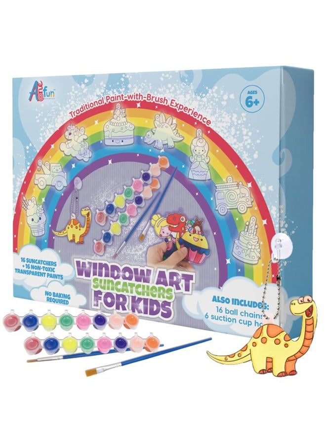 AoneFun Window Art for Kids - Stained Glass Kits for Kids with Window Paint Suncatcher Kits for Kids Window Art Kits for Kids Painting Kits for Kids for Girls & Boys - Makes 16 Suncatcher Keychains - Image 1