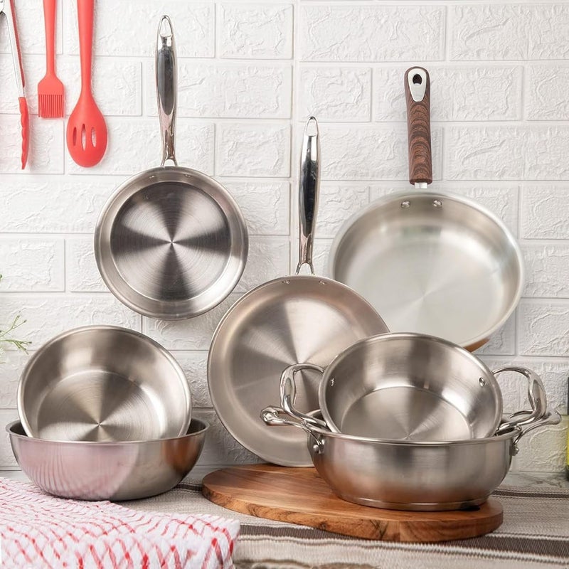Femora Stainless Steel Flat Fry Pan, Bonded Tri-Ply Bottom with Steel Handle, 20 cm,Silver, Zero Coating, Health Safe - Image 3