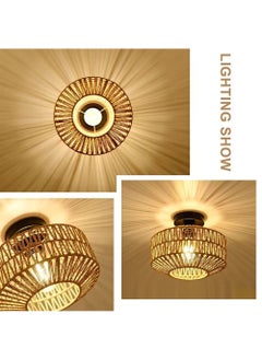 EzzySo Rattan Chandelier Fixtures Pendant Lamp, Boho Ceiling Light Fixture with Dimmable Led Bulb, Hand Woven Rattan Chandelier Light Fixtures Flush Mount for Hallway Bedroom Living Room Kitchen Entryway  - Image 4