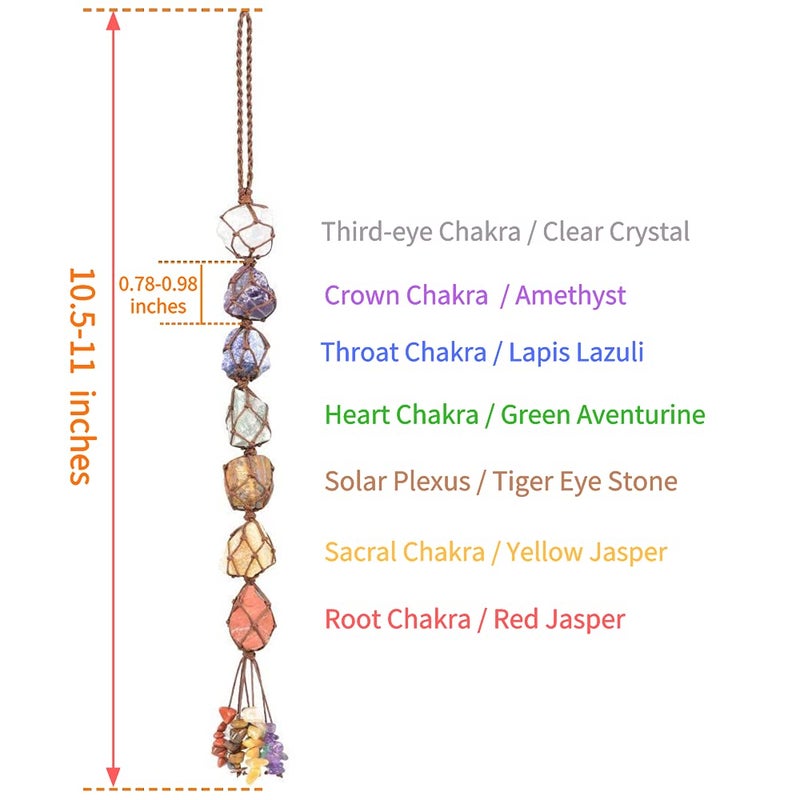iSTONE Handmade Hanging Ornaments 7 Chakra Raw Stones Home Decoration Feng Shui Ornament - Image 2