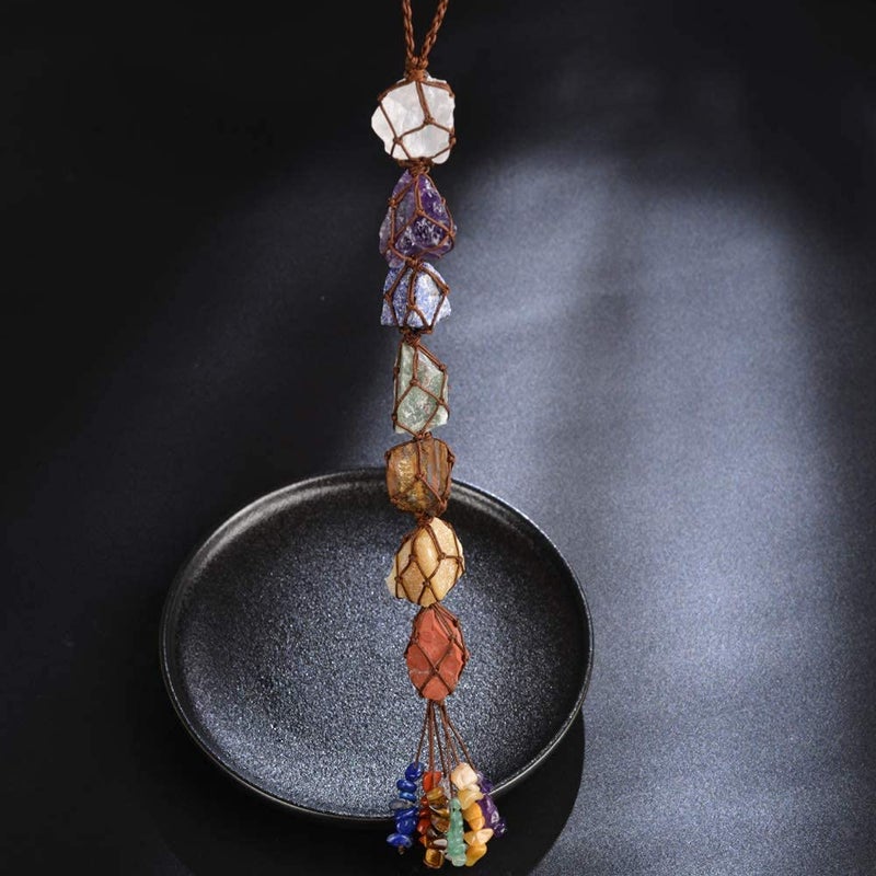 iSTONE Handmade Hanging Ornaments 7 Chakra Raw Stones Home Decoration Feng Shui Ornament - Image 5