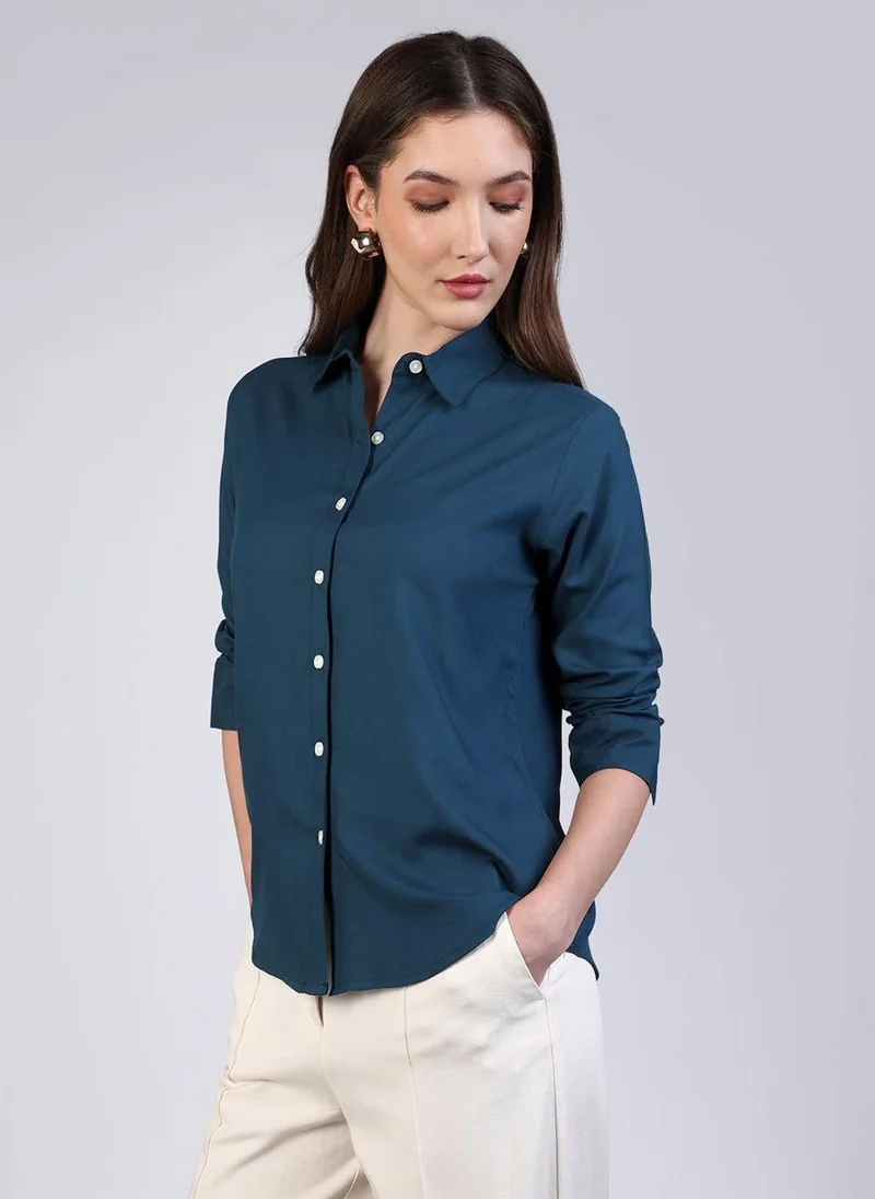 Urbano Fashion Women's Midnight Blue Modal Viscose Full Sleeve Regular Fit Casual Solid Shirt with Regular Collar
