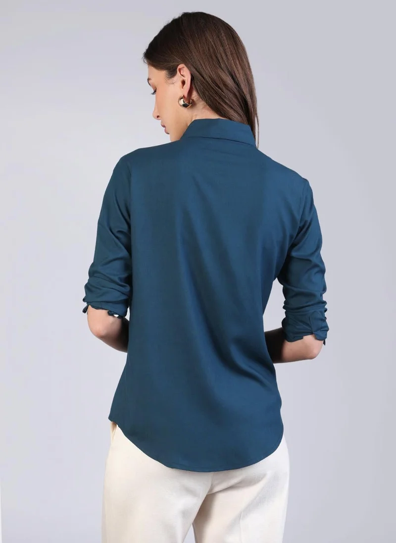 Urbano Fashion  Urbano Fashion Women's Midnight Blue Modal Viscose Full Sleeve Regular Fit Casual Solid Shirt with Regular Collar for Women | Best Price UAE