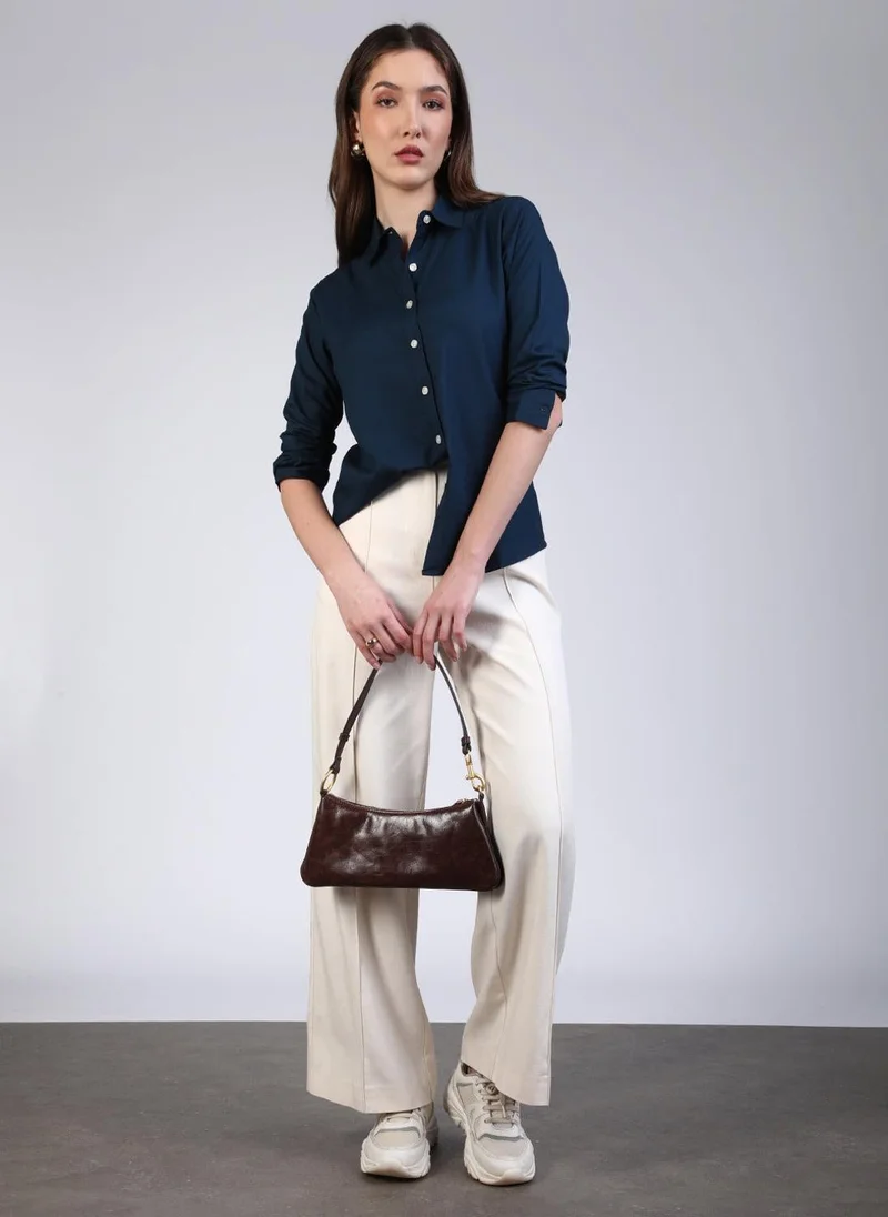 Urbano Fashion  Urbano Fashion Women's Midnight Blue Modal Viscose Full Sleeve Regular Fit Casual Solid Shirt with Regular Collar for Women | Best Price UAE