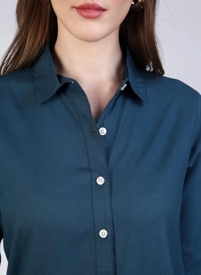 Urbano Fashion  Urbano Fashion Women's Midnight Blue Modal Viscose Full Sleeve Regular Fit Casual Solid Shirt with Regular Collar for Women | Best Price UAE