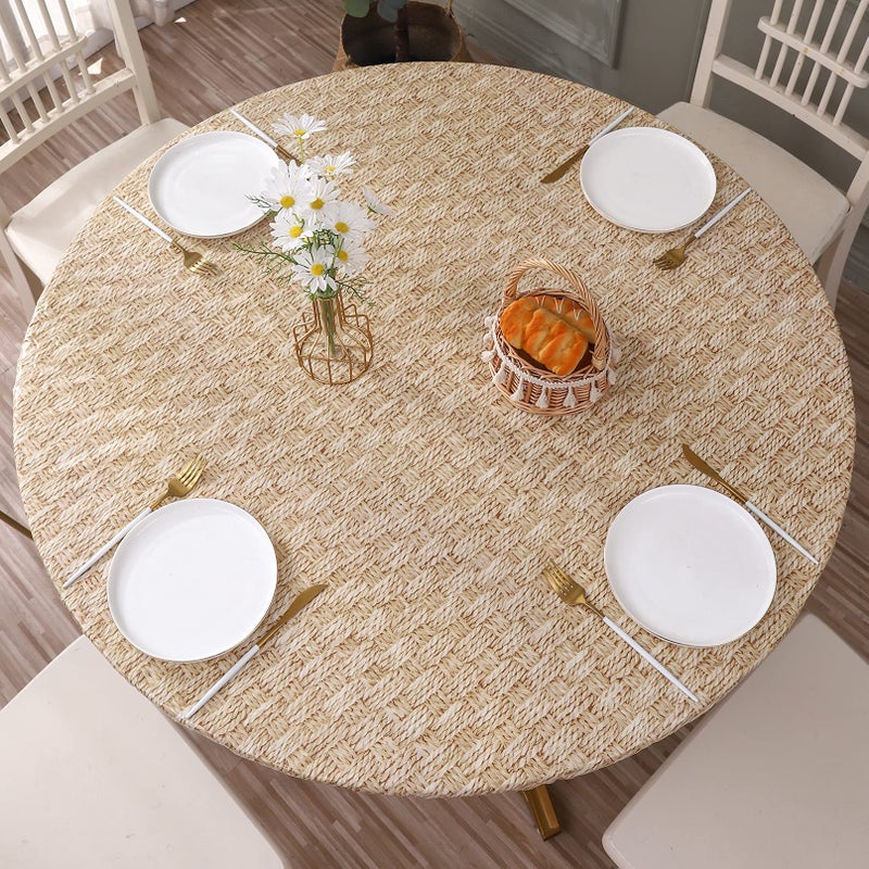 Walrus Round Vinyl Fitted Tablecloth with Flannel Backing Elastic Edge Design Table Cover Waterproof OilProof PVC Table Cloth StainResistant Wipeable for Round Table 