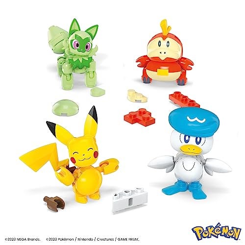 Mega Brands MEGA Pokemon Action Figure Building Toys for Kids, The 79-Piece Paldea Region Team, Pikachu Fuecoco Sprigatito and Quaxly, and 1 Pokemon Ball, HPX92 - Image 4