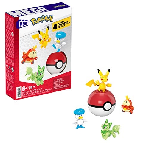 Mega Brands MEGA Pokemon Action Figure Building Toys for Kids, The 79-Piece Paldea Region Team, Pikachu Fuecoco Sprigatito and Quaxly, and 1 Pokemon Ball, HPX92 - Image 1