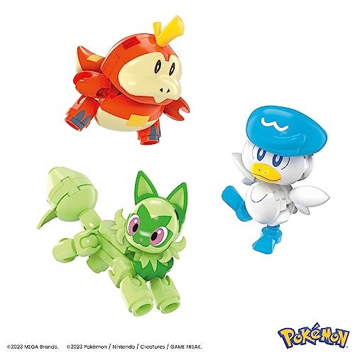 Mega Brands MEGA Pokemon Action Figure Building Toys for Kids, The 79-Piece Paldea Region Team, Pikachu Fuecoco Sprigatito and Quaxly, and 1 Pokemon Ball, HPX92 - Image 3