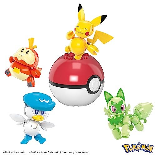 Mega Brands MEGA Pokemon Action Figure Building Toys for Kids, The 79-Piece Paldea Region Team, Pikachu Fuecoco Sprigatito and Quaxly, and 1 Pokemon Ball, HPX92 - Image 2