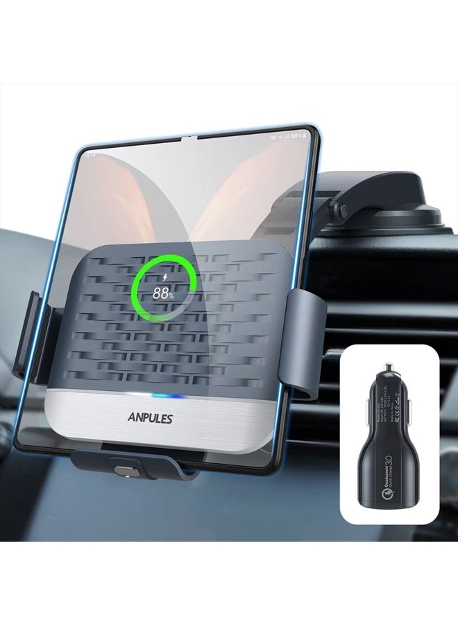 ANPULES Wireless Car Charger for Samsung Galaxy Z Fold 4/3/2, [Dual Coils] Fast Charging Phone Car Mount for Christmas, Auto-Clamping Air Vent Dashboard Car Phone Holder for Galaxy Z Fold/Note - Image 1
