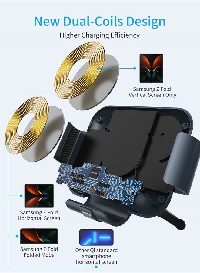 ANPULES Wireless Car Charger for Samsung Galaxy Z Fold 4/3/2, [Dual Coils] Fast Charging Phone Car Mount for Christmas, Auto-Clamping Air Vent Dashboard Car Phone Holder for Galaxy Z Fold/Note - Image 3