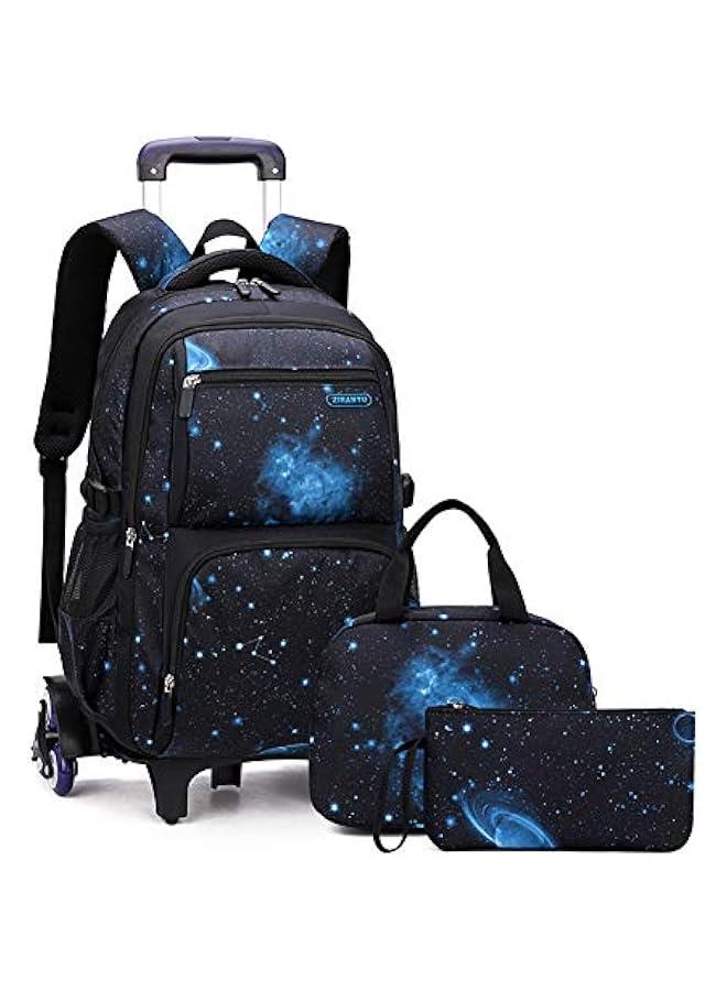 Elementary Galaxy Teens Rolling Backpack Kids Boys Luggage with Wheels Trolly BookBag for School-6 Wheels - Image 1