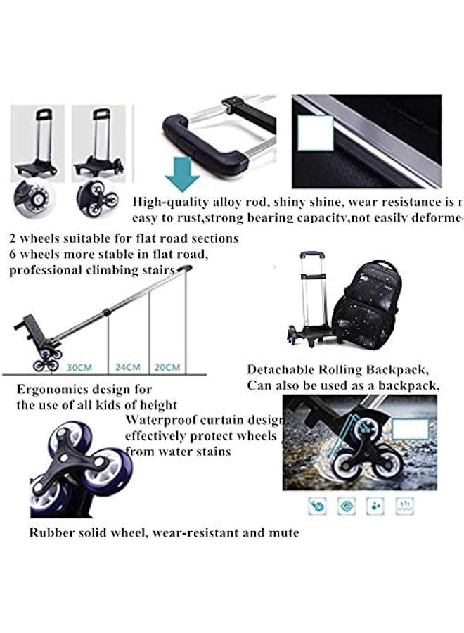 Elementary Galaxy Teens Rolling Backpack Kids Boys Luggage with Wheels Trolly BookBag for School-6 Wheels - Image 3