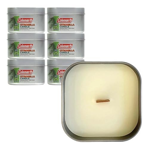 Coleman Scented Outdoor Citronella Candle with Wooden Crackle Wick, Pine Scent, 6 oz (Pack of 6) - Image 1