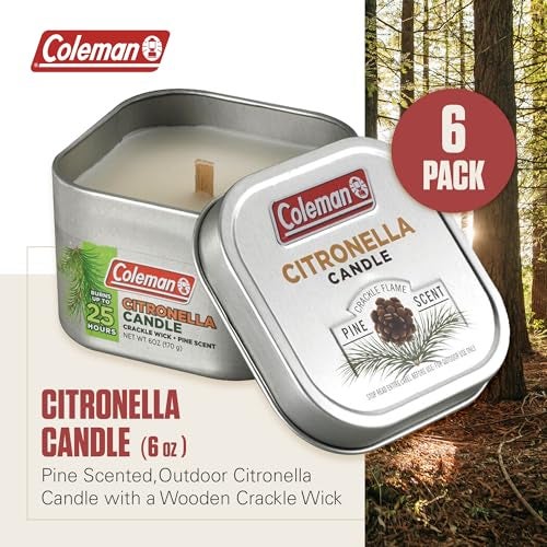 Coleman Scented Outdoor Citronella Candle with Wooden Crackle Wick, Pine Scent, 6 oz (Pack of 6) - Image 2