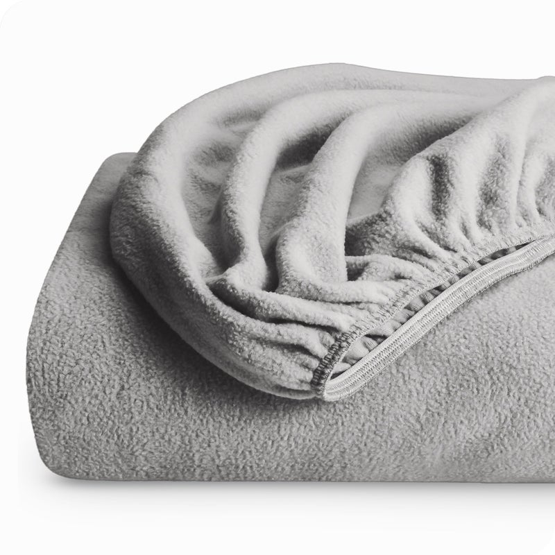 Bare Home Super Soft Fleece Fitted Sheet - King Size - Extra Plush Polar Fleece - Deep Pocket - All Season Cozy Warmth (King  Light Grey) - Image 2