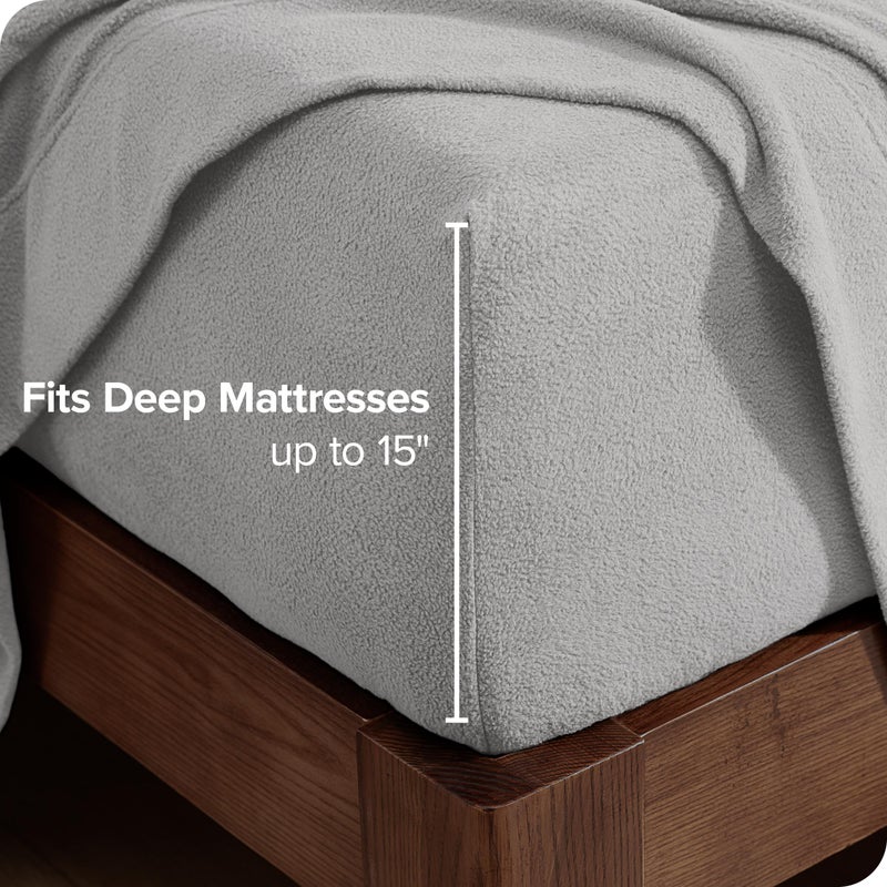 Bare Home Super Soft Fleece Fitted Sheet - King Size - Extra Plush Polar Fleece - Deep Pocket - All Season Cozy Warmth (King  Light Grey) - Image 3