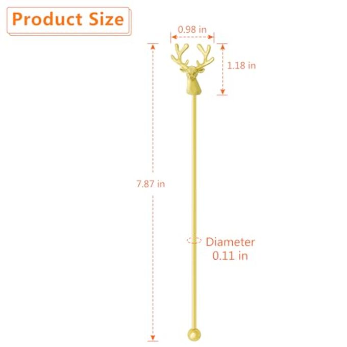 Mewuthede Swizzle Sticks,5 Pcs Stainless Steel Reusable Deer Head Shape Cocktail Stirrer Coffee Beverage Stir Sticks for Cocktail, Whiskey, Hot Cocoa, Creamer (Gold) - Image 5