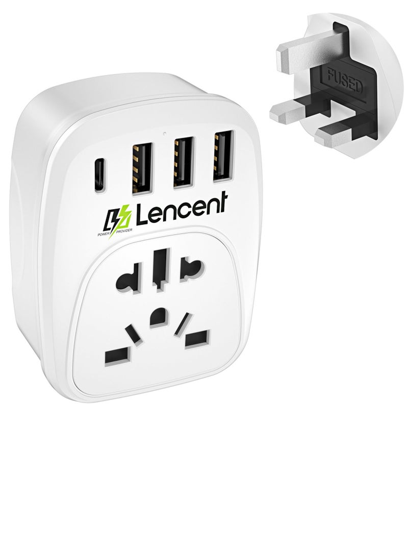 Lencent - EU/USA to UK Plug Adapter with 3 USB and 1 Type C Port, LENCENT World to UK Universal Travel Adapter, European Euro 2 Pin USA American China Australia 3 Pin to British 3 Pin Socket - Image 1
