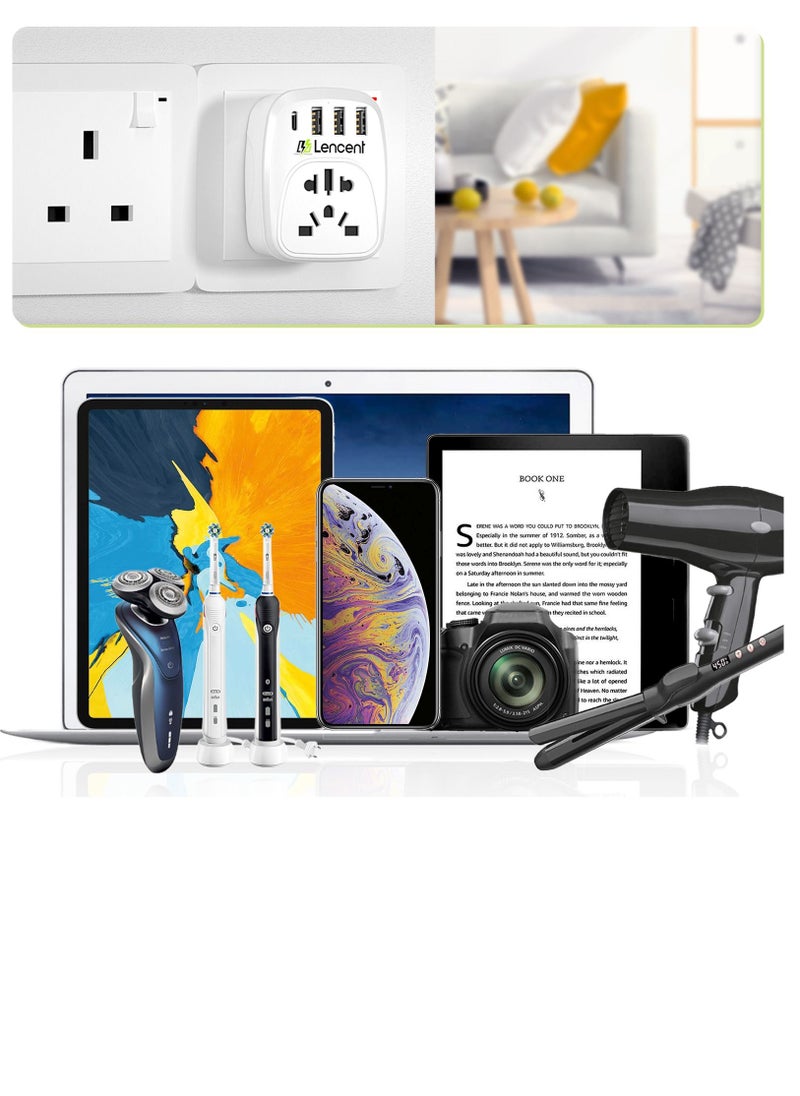 Lencent - EU/USA to UK Plug Adapter with 3 USB and 1 Type C Port, LENCENT World to UK Universal Travel Adapter, European Euro 2 Pin USA American China Australia 3 Pin to British 3 Pin Socket - Image 1