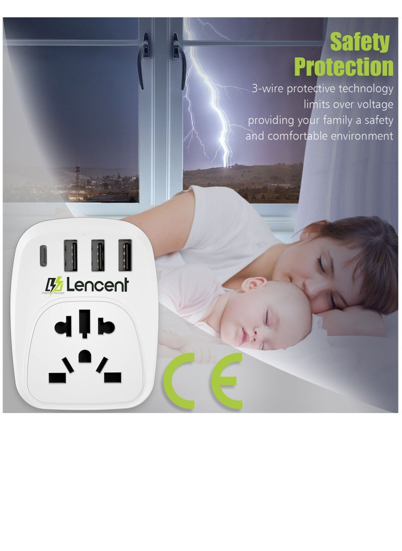Lencent - EU/USA to UK Plug Adapter with 3 USB and 1 Type C Port, LENCENT World to UK Universal Travel Adapter, European Euro 2 Pin USA American China Australia 3 Pin to British 3 Pin Socket - Image 1