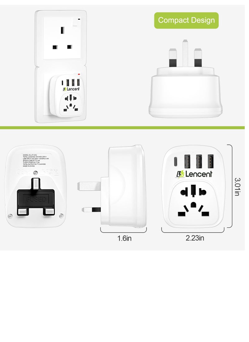 Lencent - EU/USA to UK Plug Adapter with 3 USB and 1 Type C Port, LENCENT World to UK Universal Travel Adapter, European Euro 2 Pin USA American China Australia 3 Pin to British 3 Pin Socket - Image 1