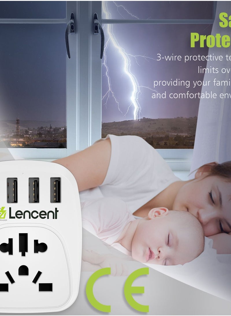 Lencent - EU/USA to UK Plug Adapter with 3 USB and 1 Type C Port, LENCENT World to UK Universal Travel Adapter, European Euro 2 Pin USA American China Australia 3 Pin to British 3 Pin Socket - Image 1