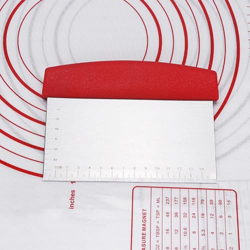 KIPSOME Dough Scraper Cutter, Pastry Cutter Stainless Steel Dough Cutter with Handle and Measuring Scale Plastic Scraper Multipurpose Kitchen Scraper for Pizza, Cakes, Bread Cutting, Pastry (Red) - Image 2