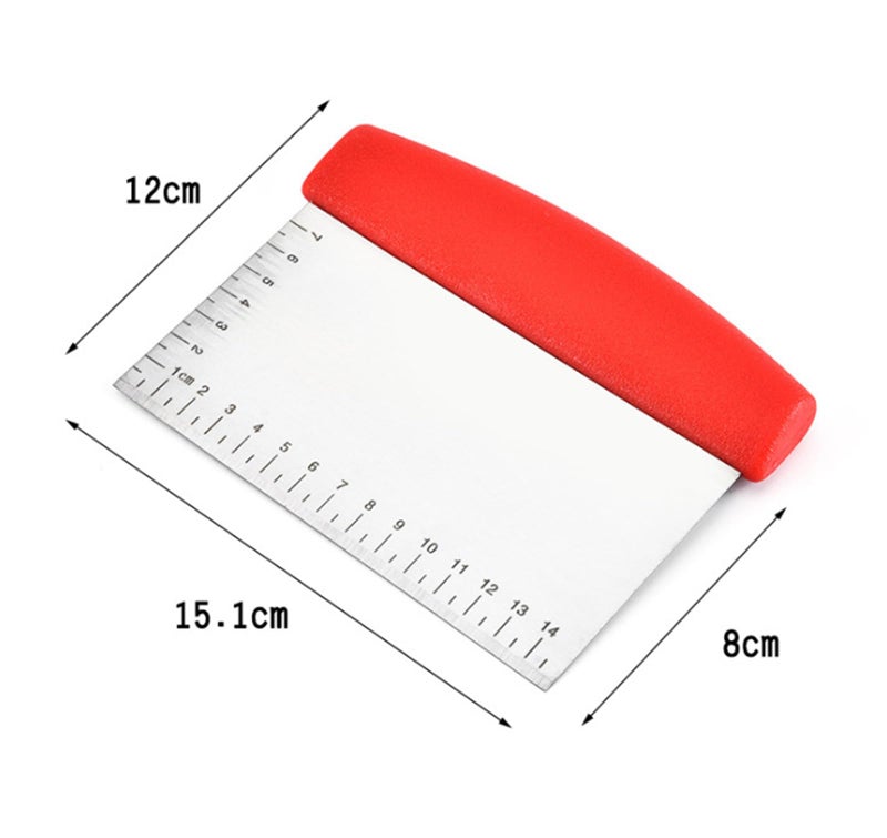 KIPSOME Dough Scraper Cutter, Pastry Cutter Stainless Steel Dough Cutter with Handle and Measuring Scale Plastic Scraper Multipurpose Kitchen Scraper for Pizza, Cakes, Bread Cutting, Pastry (Red) - Image 3