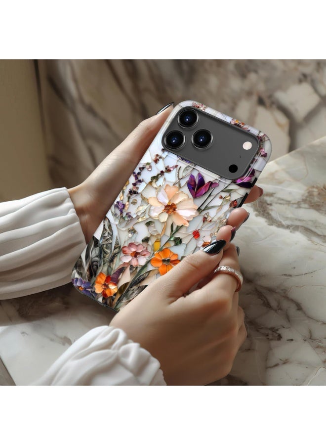 HaDoii Dual-Layer Hard Shell Silicone Cover for iPhone 17 Pro, Supports Wireless Charging, Cute Aesthetic Protective Phone Case for Women, Marble Pressed Flower Pattern - Image 2