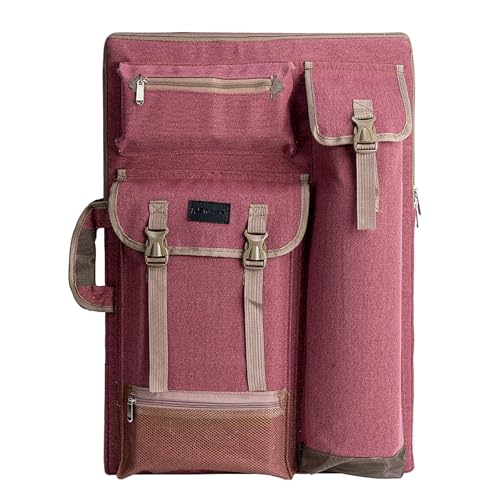 TRANSON Art Portfolio Case Artist Backpack Canvas Bag Large 26” x 19.5” Brownish Red - Image 1