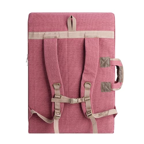 TRANSON Art Portfolio Case Artist Backpack Canvas Bag Large 26” x 19.5” Brownish Red - Image 5
