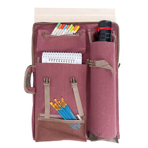 TRANSON Art Portfolio Case Artist Backpack Canvas Bag Large 26” x 19.5” Brownish Red - Image 3