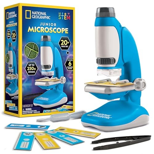 Blue Marble National Geographic Junior Microscope for Kids- Kit Includes Up to 250x Magnification Handheld Mini Attachment, 12 Slides, Lab Guide, Science Toy for Ages 6-12, STEM Project - Image 1