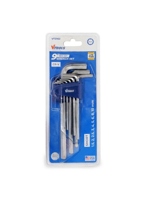 9 Piece Chrome Vanadium Hex Key Allen Wrench Set(1.5, 2, 2.5, 3, 4, 5, 6, 8, and 10mm)