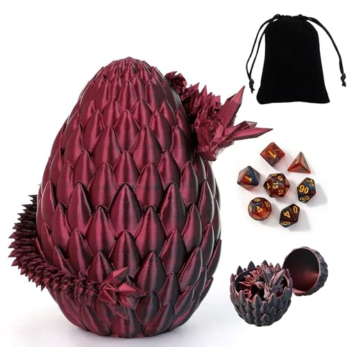 Viyohoh DND Dice Set 7pcs Polyhedral Dice with 3D Dragon Egg Shell Portable Dungeons and Dragons Dice with Organizer Bag for RPGMTG BlackRed - Image 1