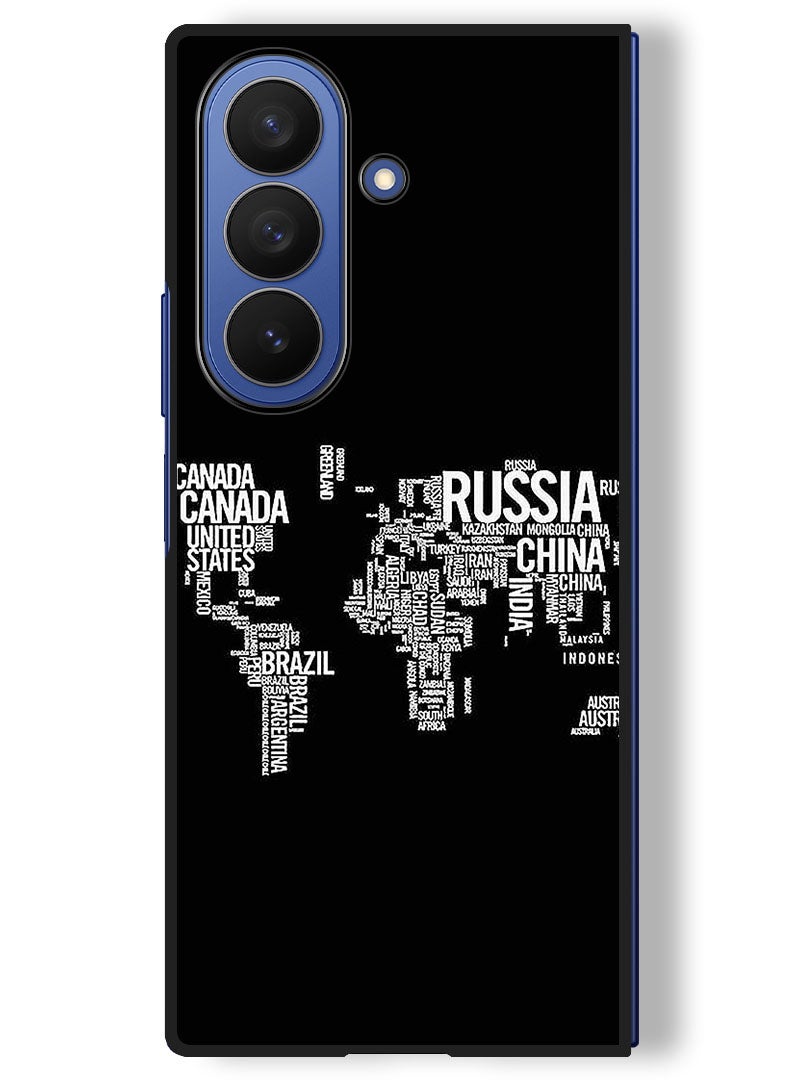 Theodor Case Compatible with Samsung Galaxy Z Fold 7 - 8 Inch Protection Shockproof Bumper Cover Written World Map - Image 1