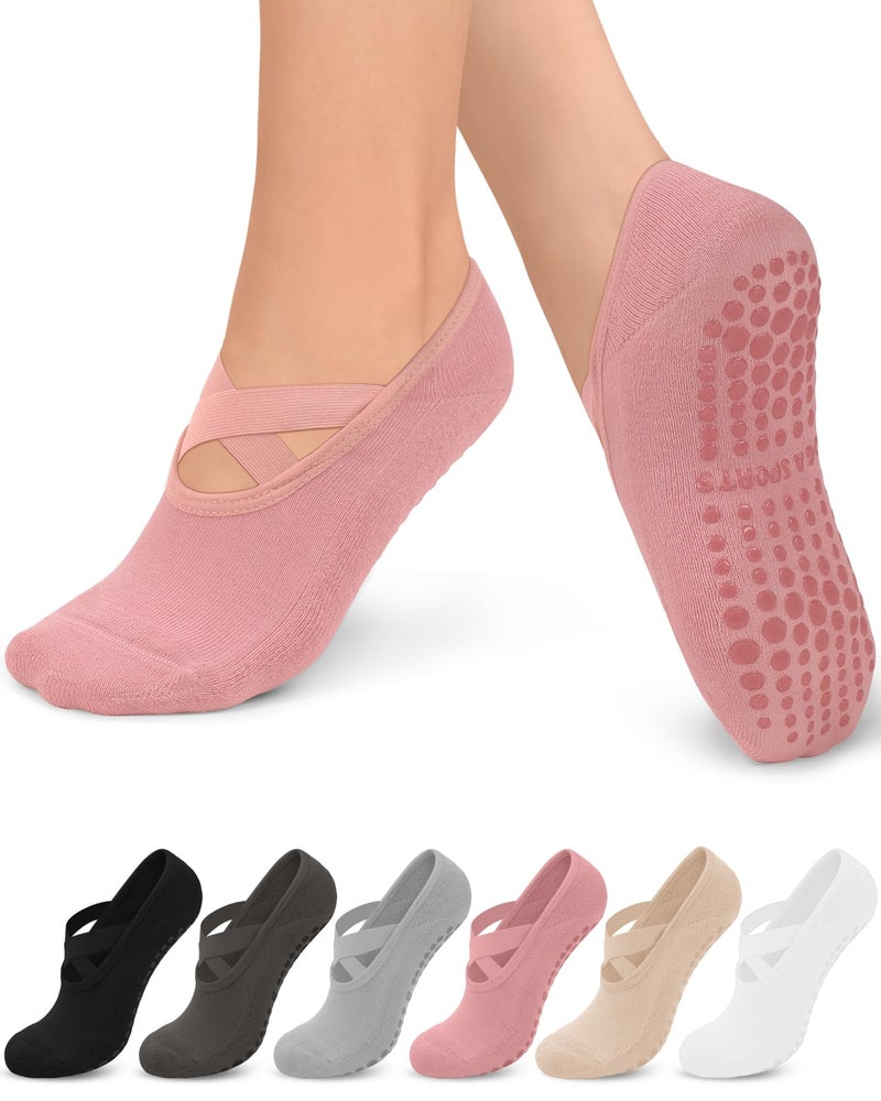 Aoliks Pilates Grip Socks for Women with Straps Yoga Socks Non Slip Socks for Pure Barre Ballet Dance Workout Gift for Women - Image 2