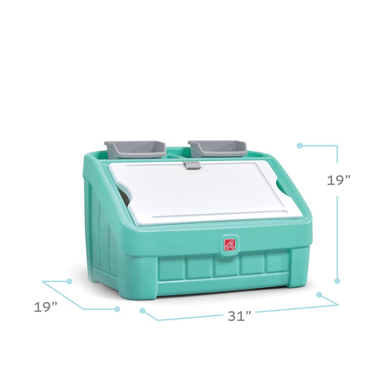 Step2 2-in-1 Toy Box & Art Lid, Kids Toy Storage Bin & Organizer, Easel & Chest in One, Made of Durable Plastic, For Toddlers 2+ Years Old, Mint - Image 2