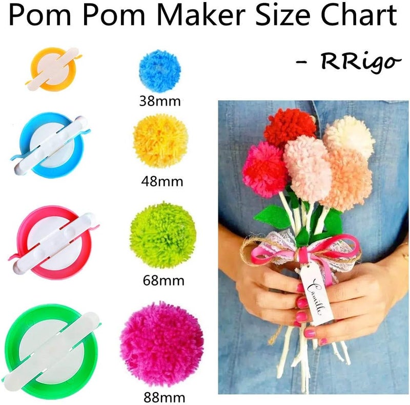 RRigo Pom Pom Maker, 4 Sizes Pompom Maker Tool Set for Fluff Ball Weave DIY Wool Yarn Knitting Craft Project for Adult - - Image 2