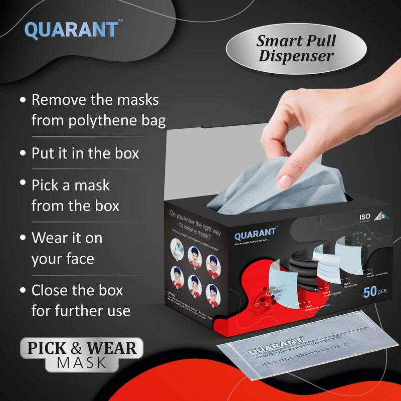 QUARANT Meltblown Fabric 4 Ply Anti Pollution Activated Carbon Face Mask with Nose Clip and Reusable Travel Pouch, ISO Certified (Grey, Pack of 50) for Unisex - Image 5
