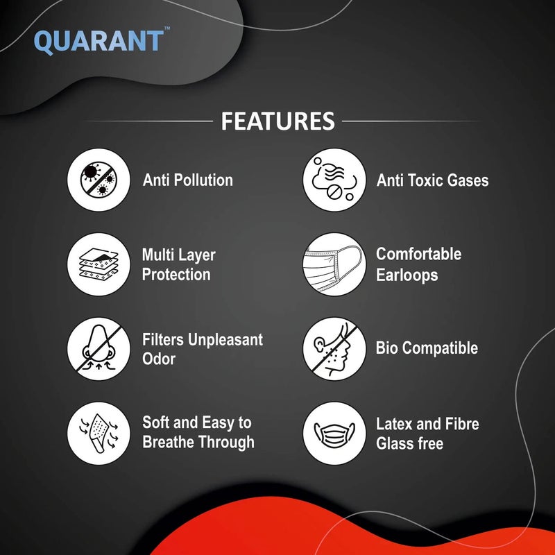 QUARANT Meltblown Fabric 4 Ply Anti Pollution Activated Carbon Face Mask with Nose Clip and Reusable Travel Pouch, ISO Certified (Grey, Pack of 50) for Unisex - Image 3