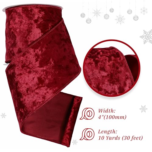 MAYREEL 4 Inch Burgundy Crushed Velvet Ribbon Wired Extra Wide for Christmas Decorations Gift Wrapping Wreaths Tree Toppers 10 Yards - Image 5