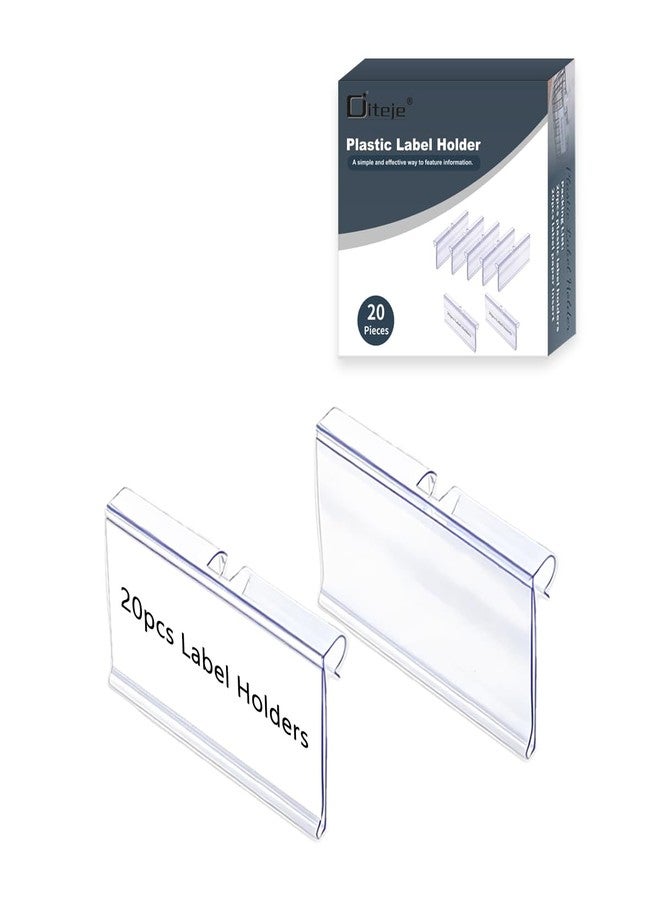 Diteje 20 Pack Plastic Wire Shelf Label Holder,Shelving Rack Retail Sign Hook Labels Clip On with Paper Inserts,3.15x1.50inch - Image 1